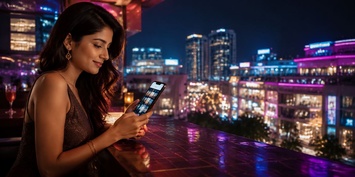 Indian digital wallet payments with neon graphics